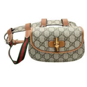 Gucci Bamboo Waist Bag Body Bum Crossbody Belt Bag GG Supreme Beige Brown